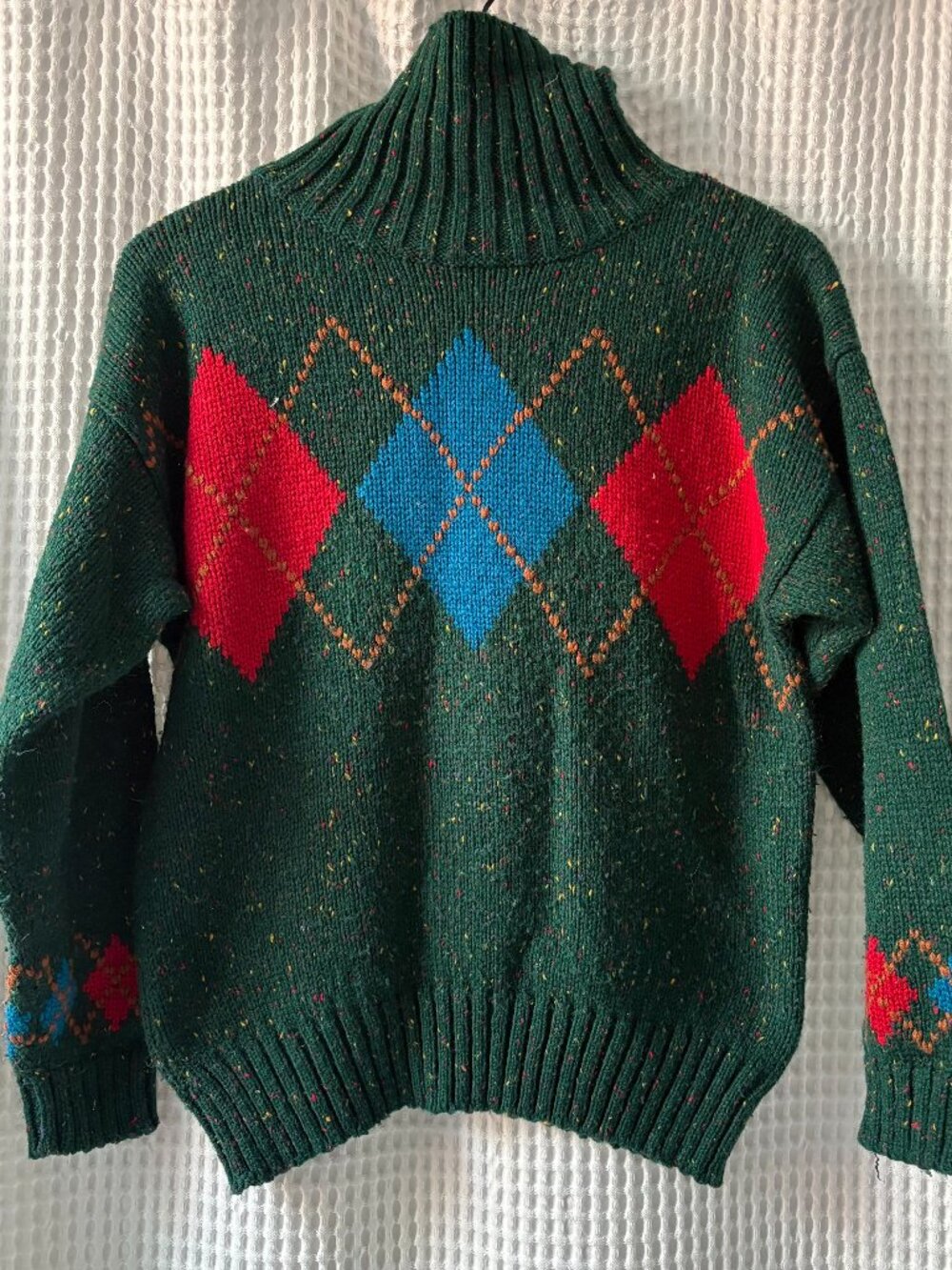 Vintage Architect for Petites wool blend green argyle women's turtleneck sweater